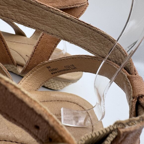 Born Cascade Sandals Shoes Womens Size 9 Brown Leather Raffia Strappy Wedge - Picture 5 of 7